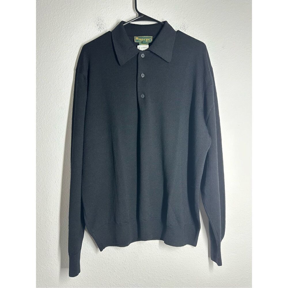 Principe Men’s Merino Wool Polo Sweater Black Size L/ 52 Made in Italy EUC